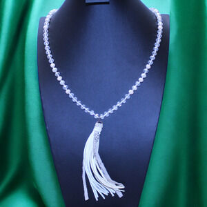 Tassel Necklace Glass Rondelle Beads Faux Snakeskin Hand Knotted Suede